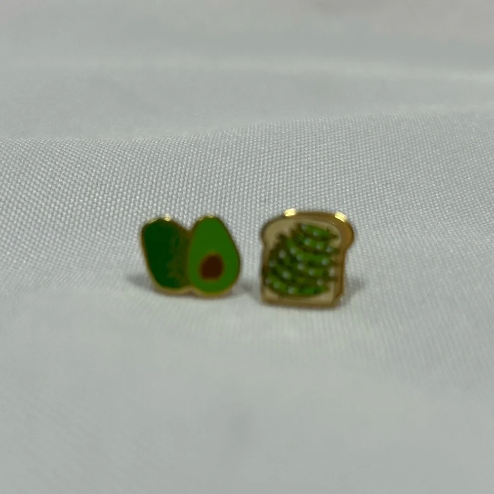 Yellow Owl Workshop | Avocado Toast Earrings 22K Gold Mismatched Women’s Jewelry - Picture 4 of 5